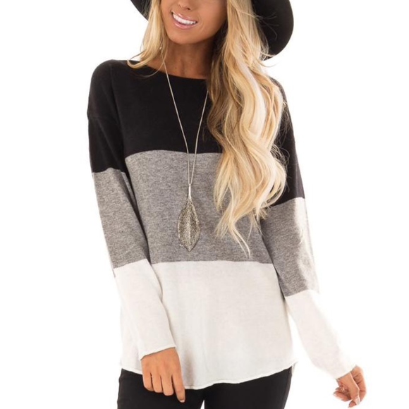 Tops - Stitching color long sleeve